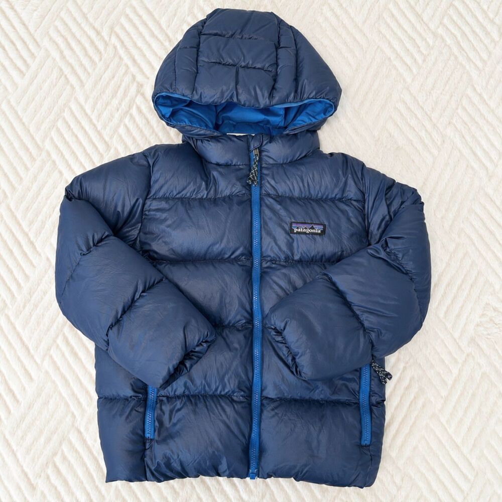 Patagonia Kids 5T Hi-Loft Down Sweater Hoody Navy Blue Puffer Winter Jacket